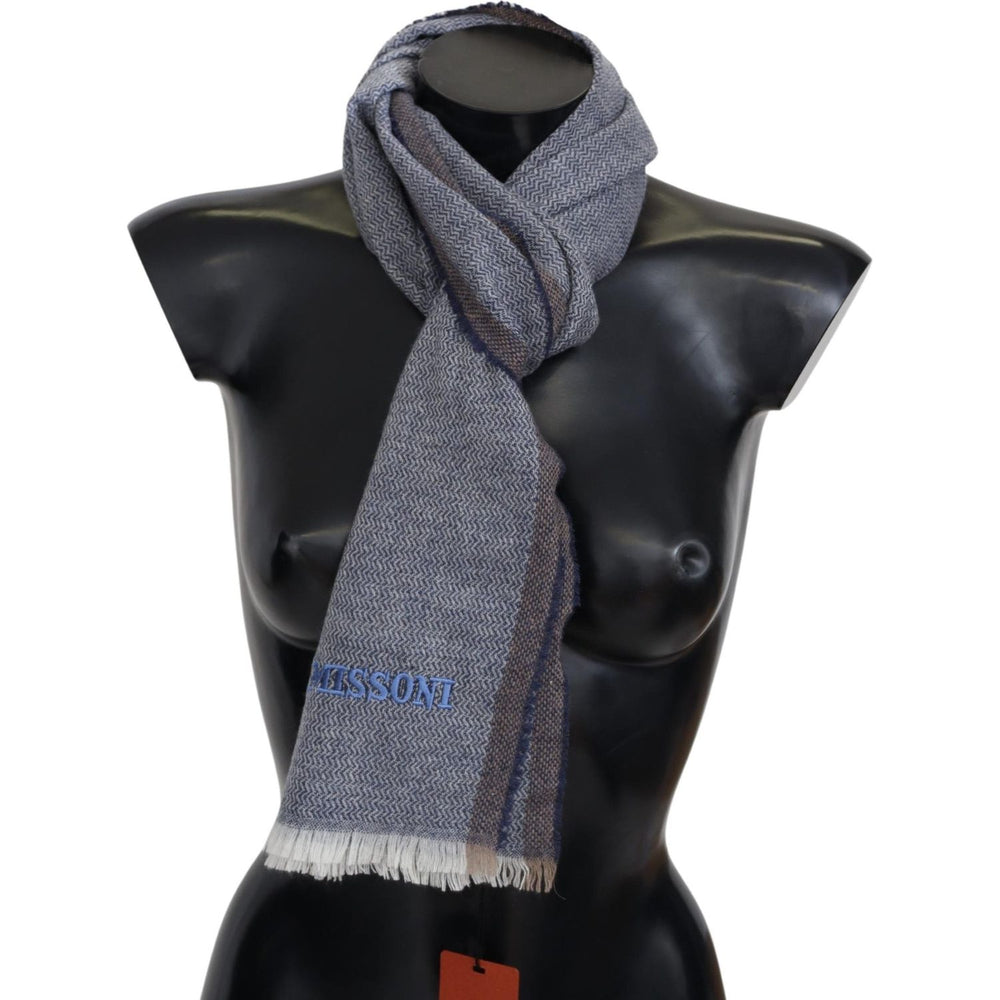 Missoni Gray Striped Wool Unisex Neck Wrap Fringes Scarf MS2043BG