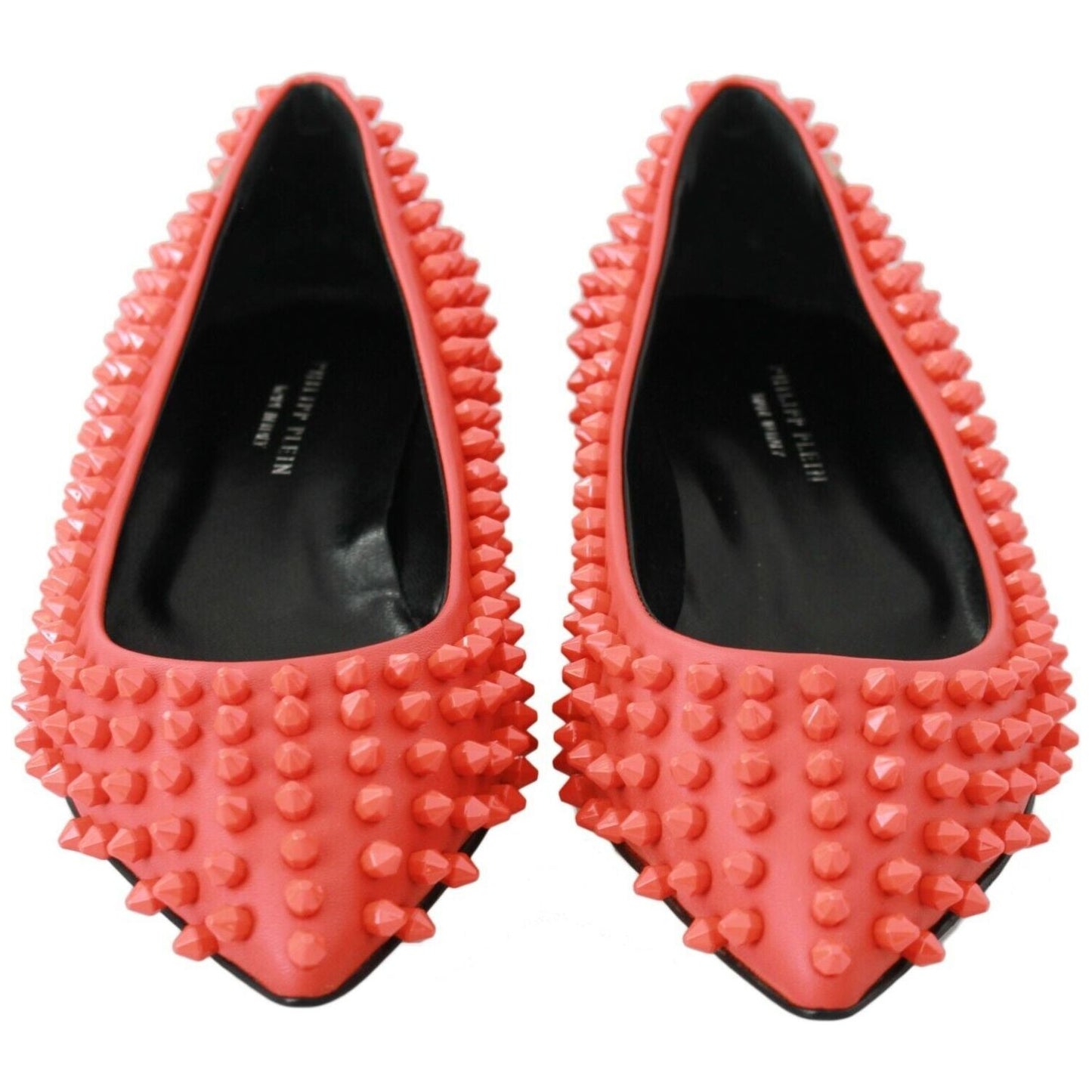 Philipp Plein Orange Leather Ballerina WHAT I DO Flats Shoes WOMAN FLAT SHOES