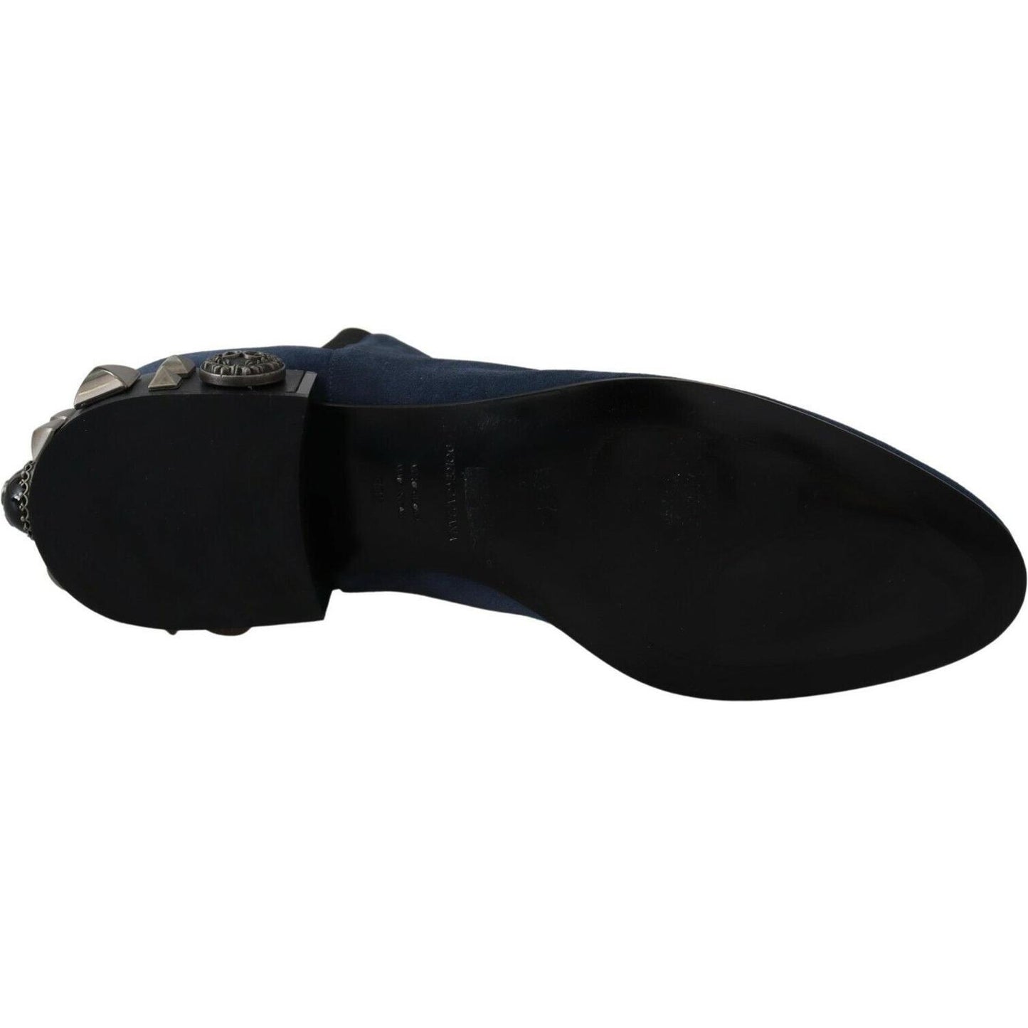 Dolce & Gabbana Chic Blue Suede Mid-Calf Boots with Stud Details Dolce & Gabbana Black