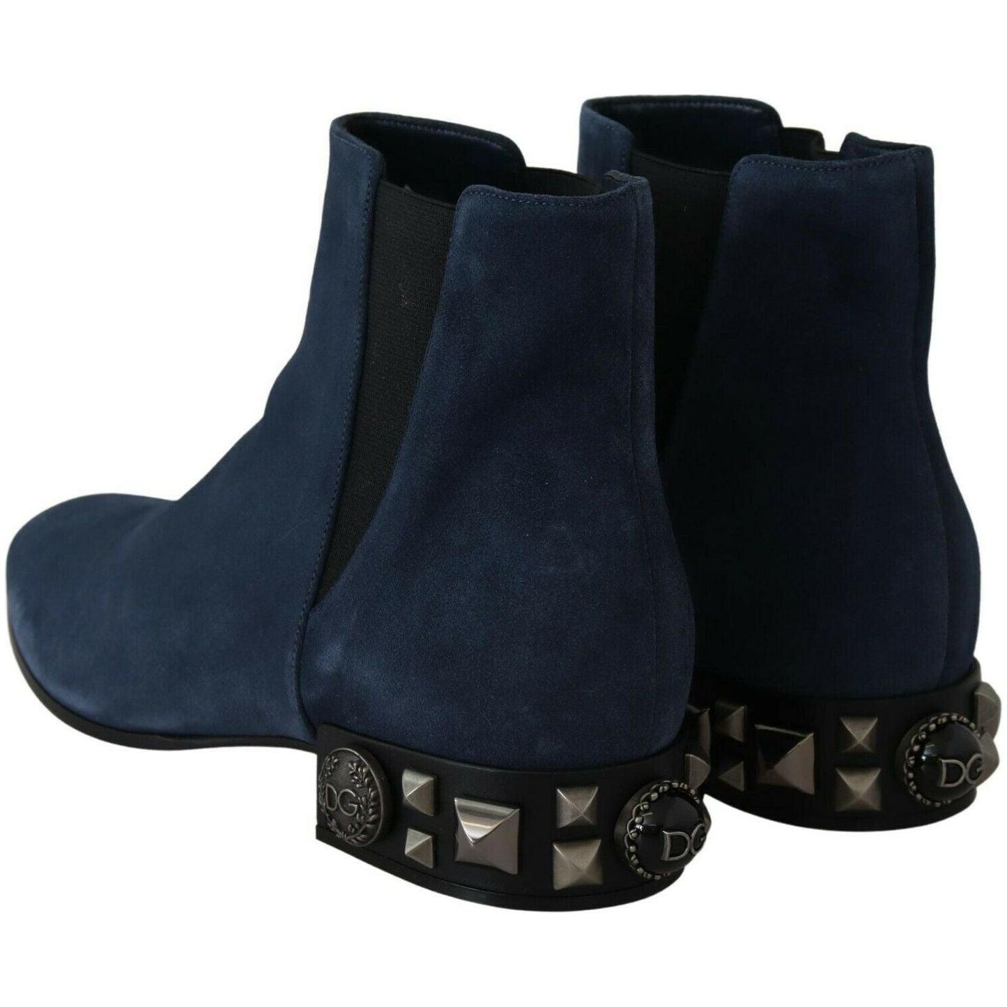 Dolce & Gabbana Chic Blue Suede Mid-Calf Boots with Stud Details Dolce & Gabbana Black