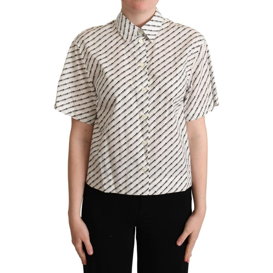 Dolce & Gabbana White Dotted Collared Blouse Shirt