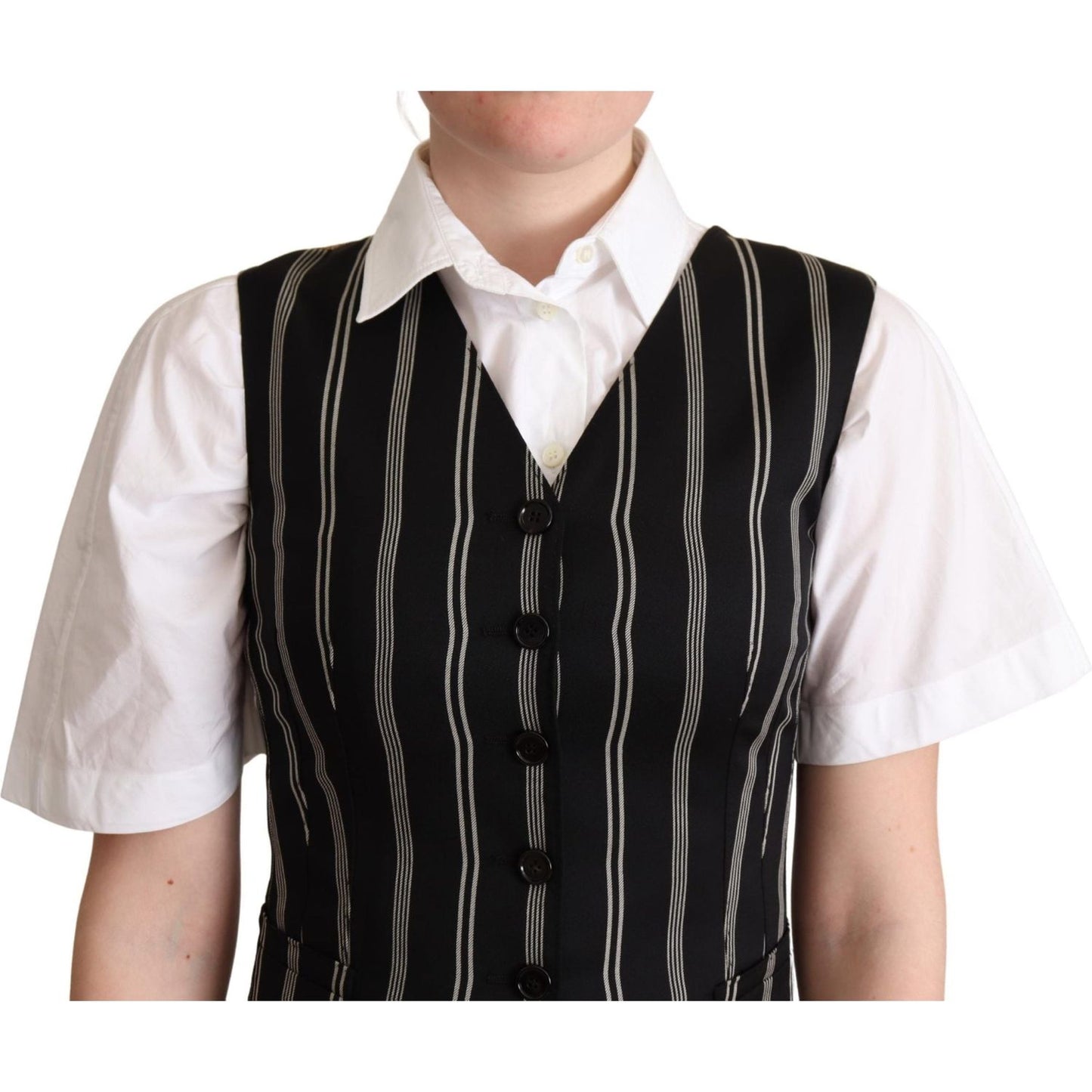 Dolce & Gabbana Black Striped Leopard Print Waistcoat Vest