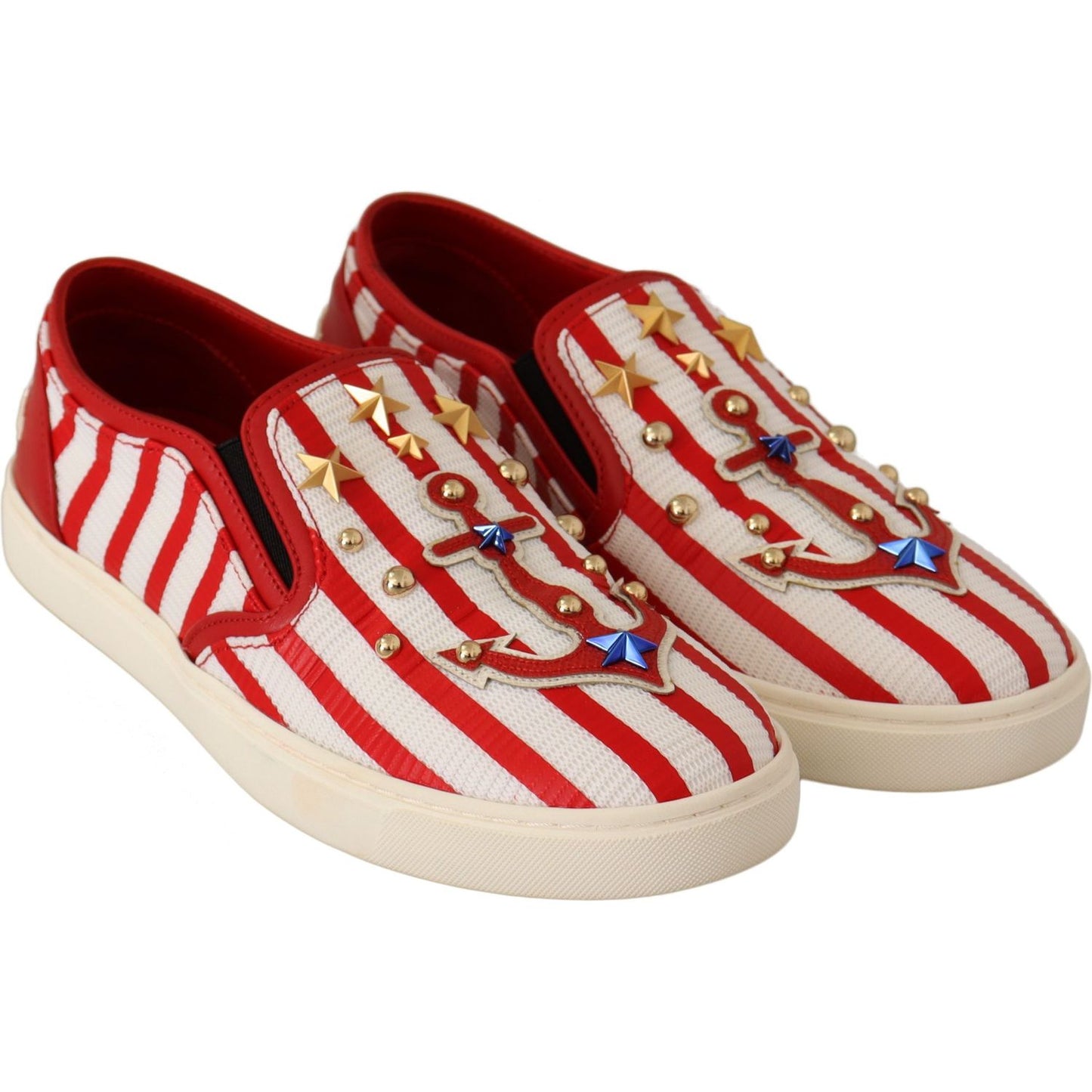 Dolce & Gabbana Red White Anchor Studded Loafers Shoes WOMAN LOAFERS