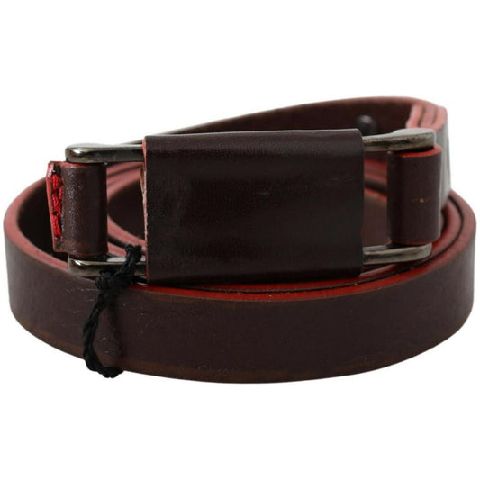 Costume National Brown Leather Double Rustic Silver Buckle Belt WOMAN BELTS