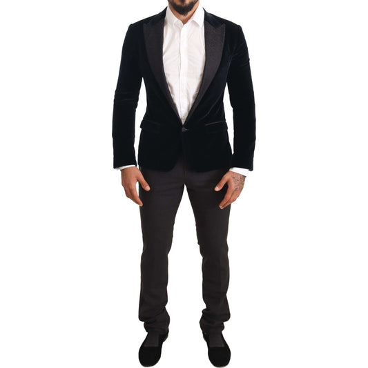 Dolce & Gabbana Blue Velvet Cotton Slim Fit Smoking Suit