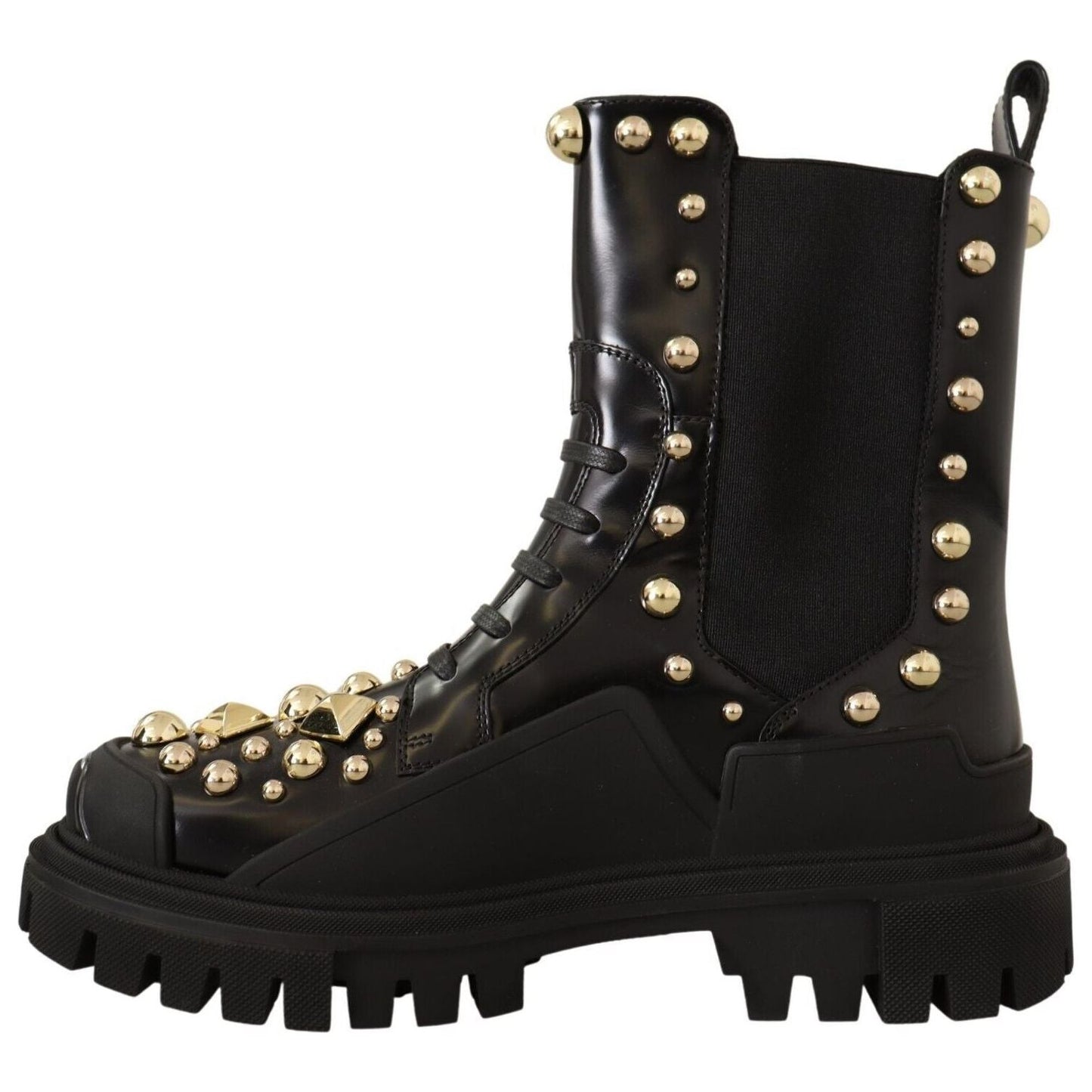 Dolce & Gabbana Studded Leather Combat Boots with Embroidery Dolce & Gabbana Black