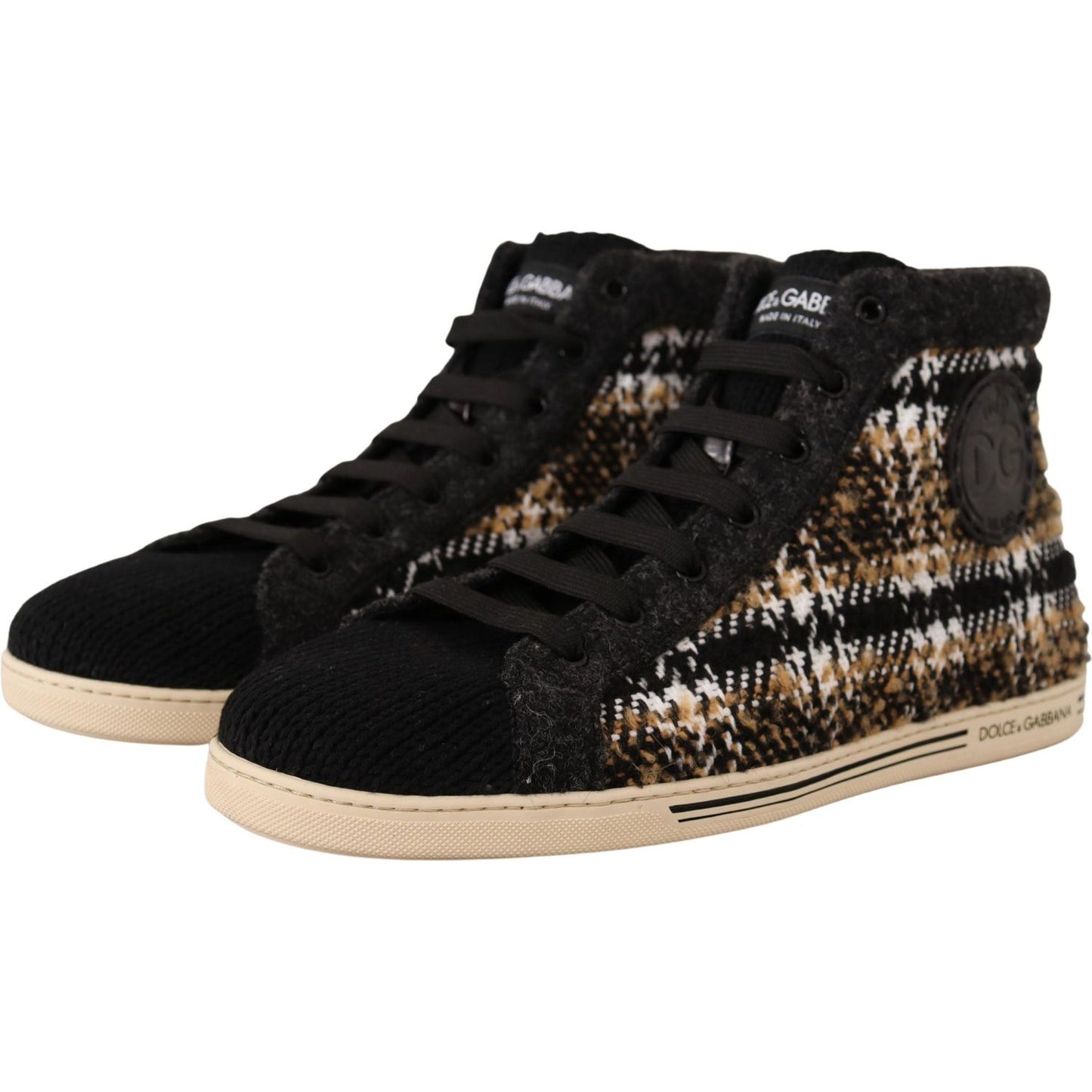 Dolce & Gabbana Beige Brown Wool Cotton High Top Sneakers MAN SNEAKERS
