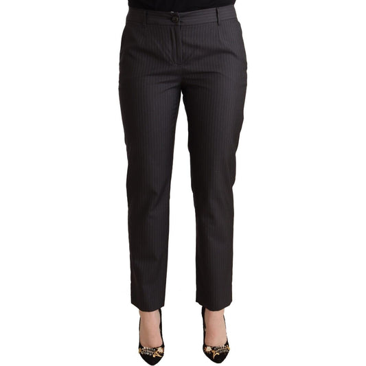 Dolce & Gabbana Black Striped Wool Tapered Trouser Pants Jeans & Pants