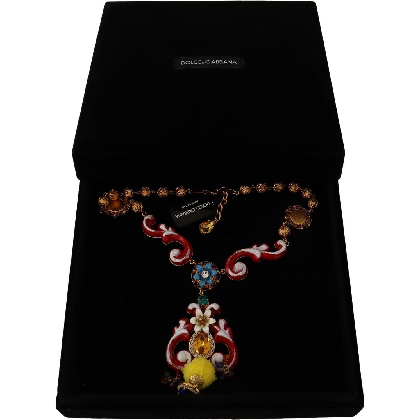 Dolce & Gabbana Gold Brass Carretto Sicily Statement Crystal Chain Necklace Necklace