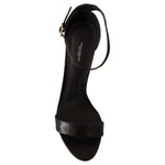 Dolce & Gabbana Black Ostrich Ankle Strap Heels Sandals Shoes