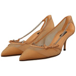 Dolce & Gabbana Peach Mesh Leather Chains Heels Pumps Shoes