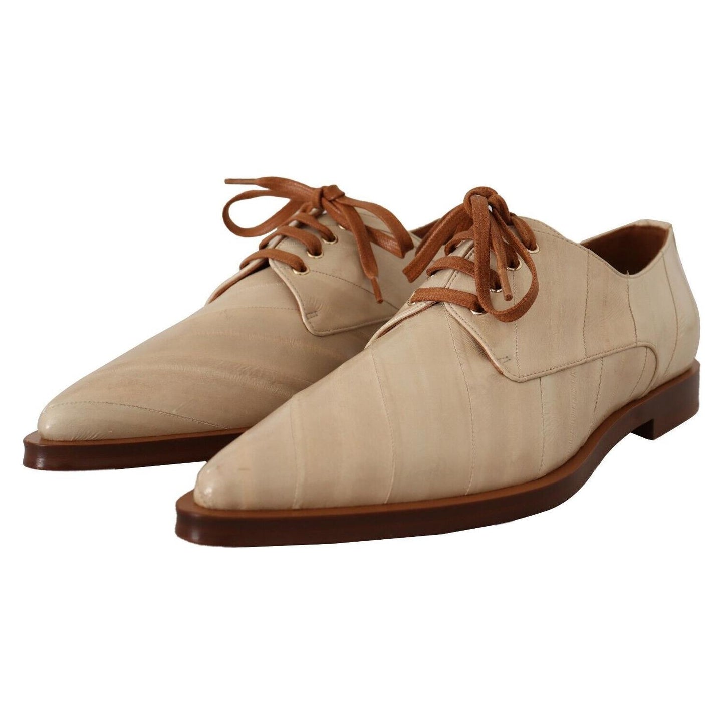Dolce & Gabbana White Eel Leather Lace Up Formal Flats Shoes LA9658 - 39