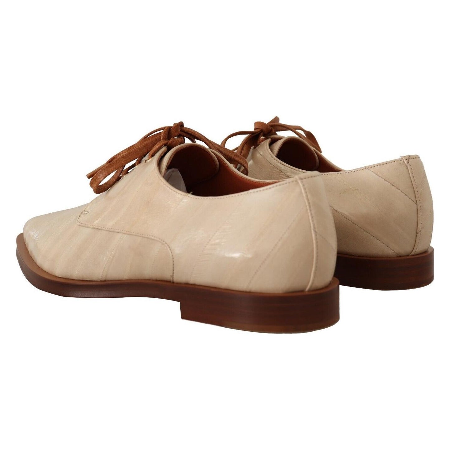 Dolce & Gabbana White Eel Leather Lace Up Formal Flats Shoes