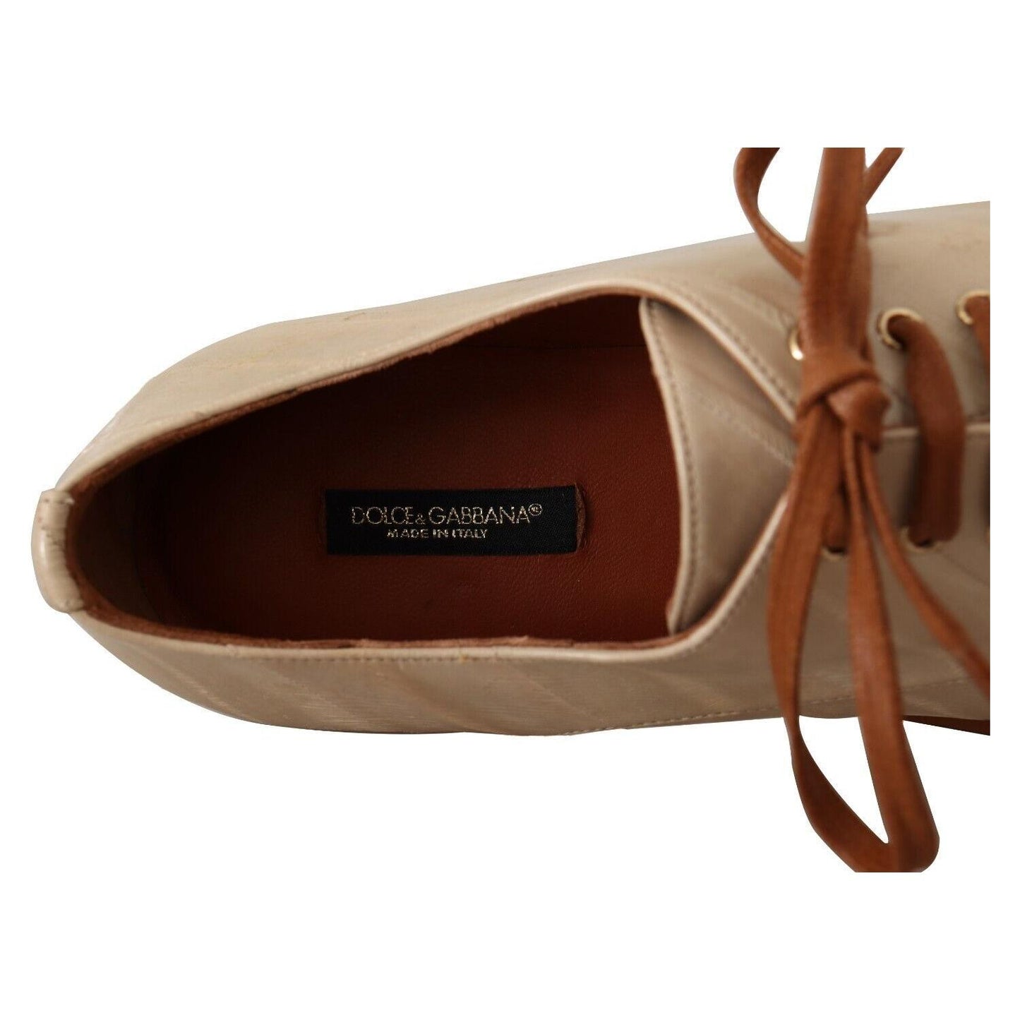 Dolce & Gabbana White Eel Leather Lace Up Formal Flats Shoes LA9658 - 39