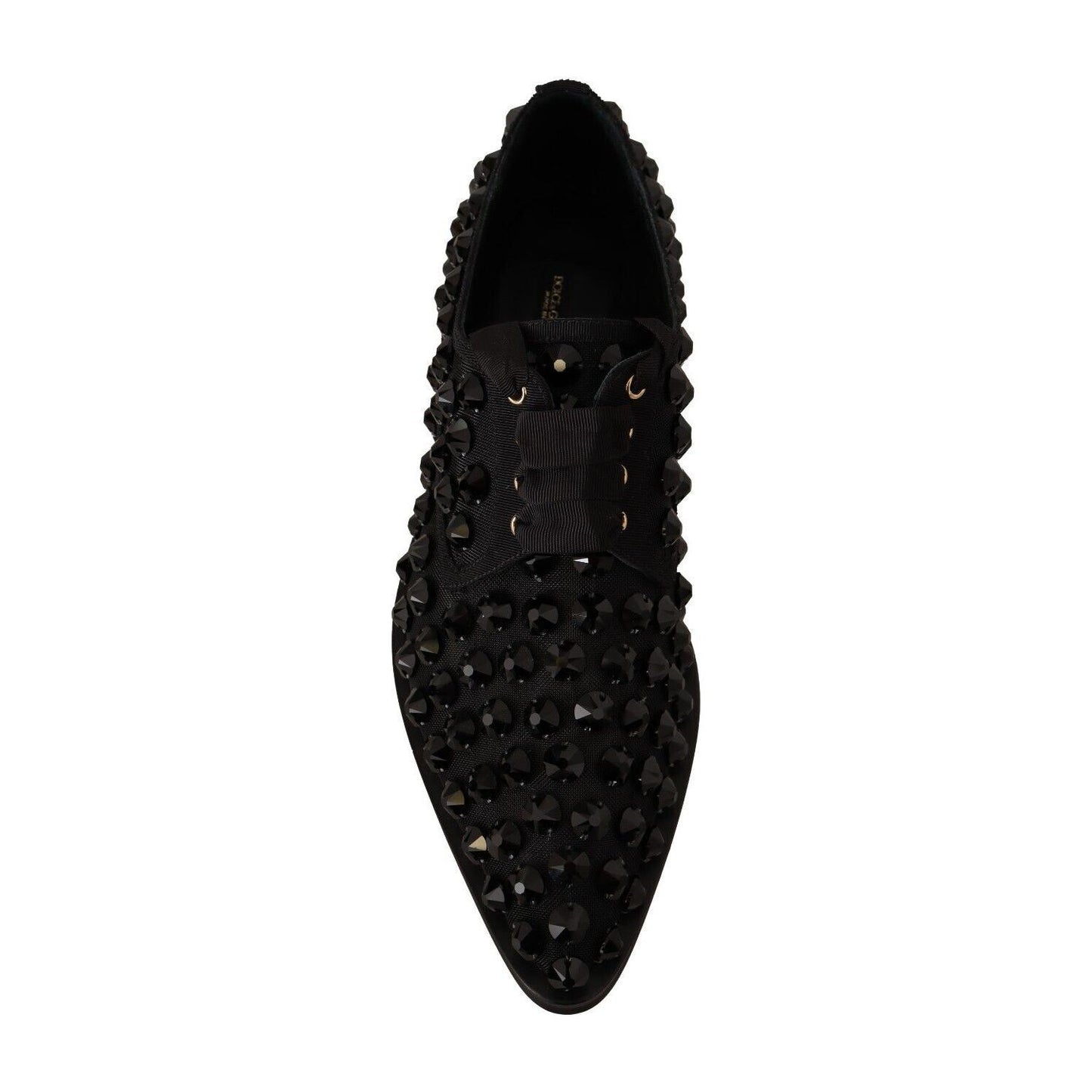 Dolce & Gabbana Elegant Gros Grain Lace-Up Jeweled Flats Dolce & Gabbana Black
