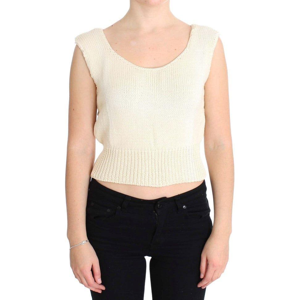 PINK MEMORIES Beige Cotton Blend Knitted Sleeveless Sweater SIG30256-1