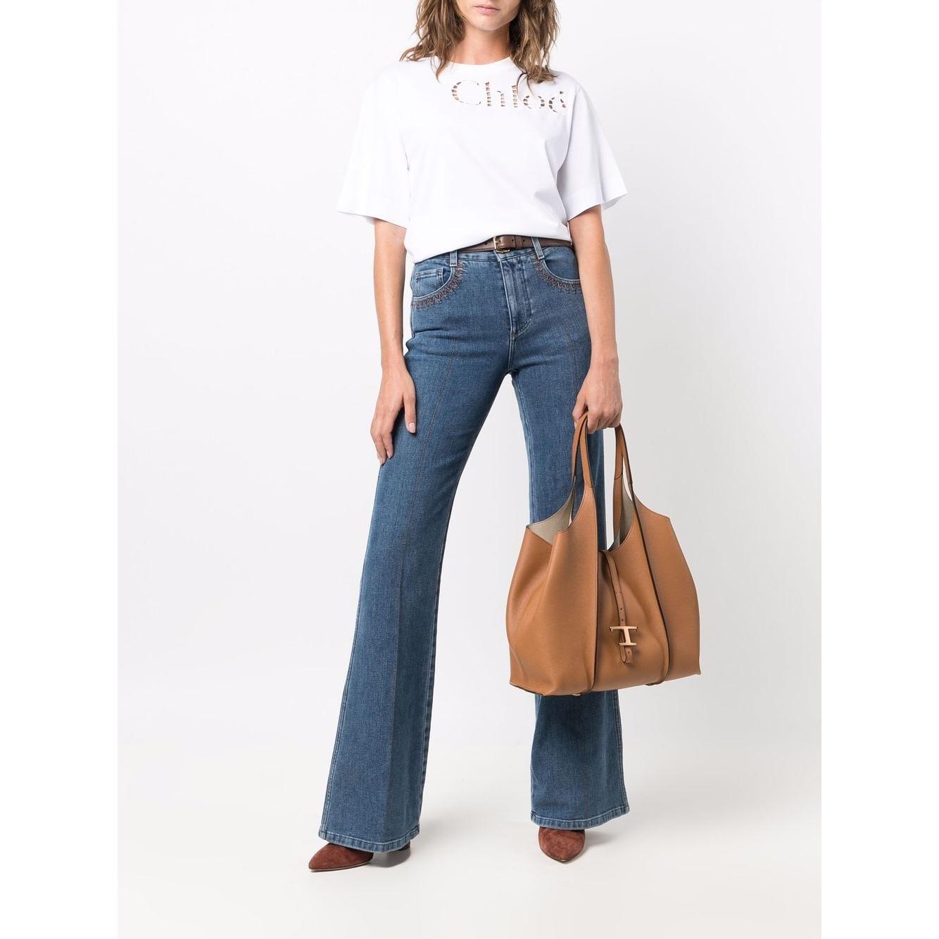 Tod's Tod's T Timeless Leather Shopping Bag Shopper Tod'S White Smoke