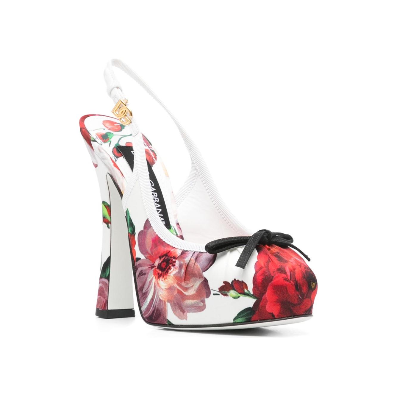 Dolce & Gabbana Floral Printed Satin Slingbacks Medium Heel Dolce & Gabbana Saddle Brown