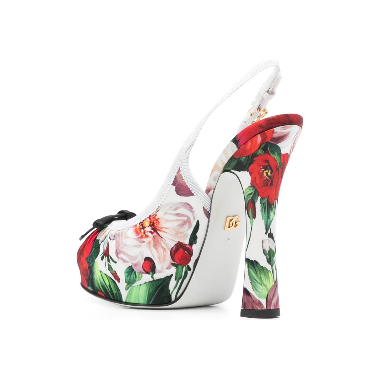 Dolce & Gabbana Floral Printed Satin Slingbacks Medium Heel Dolce & Gabbana Sienna