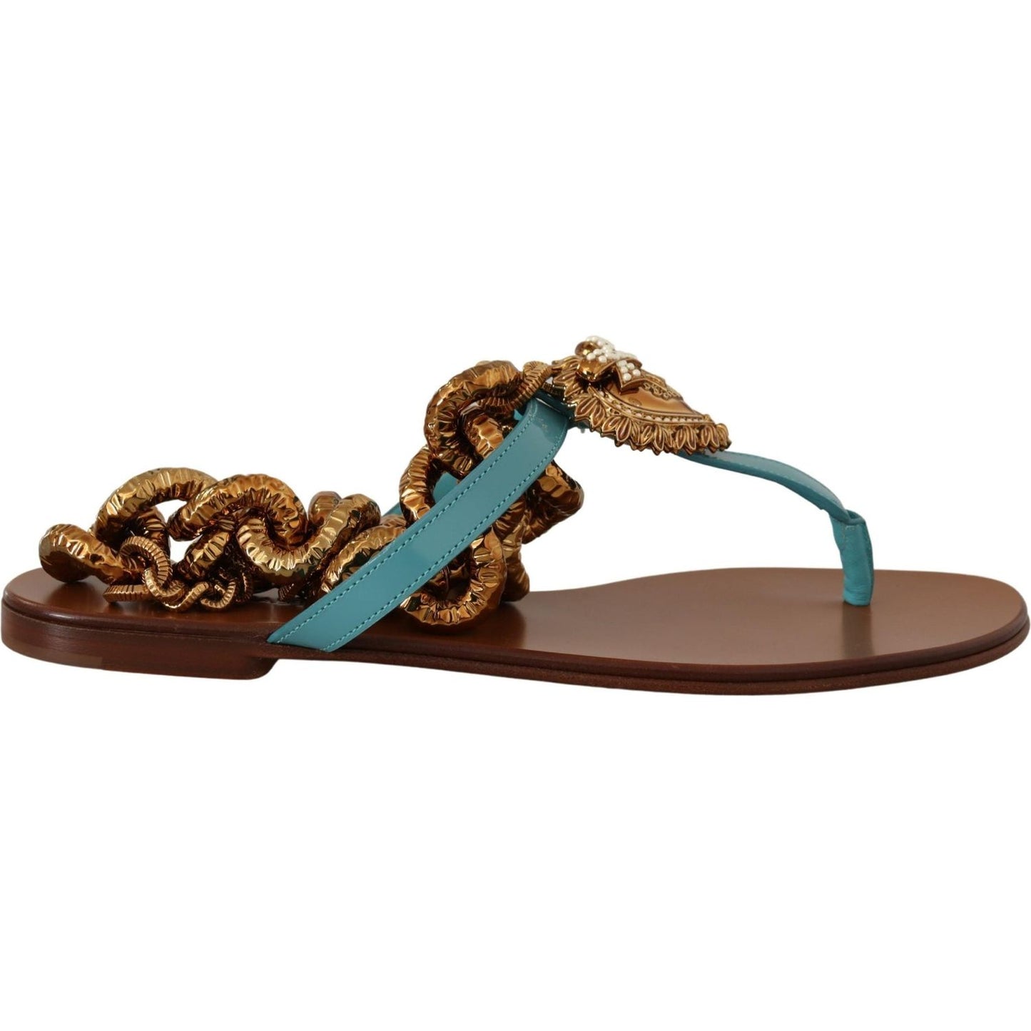 Dolce & Gabbana Chic Gladiator Flats with Heart Devotion Detail Dolce & Gabbana Dark Slate Gray