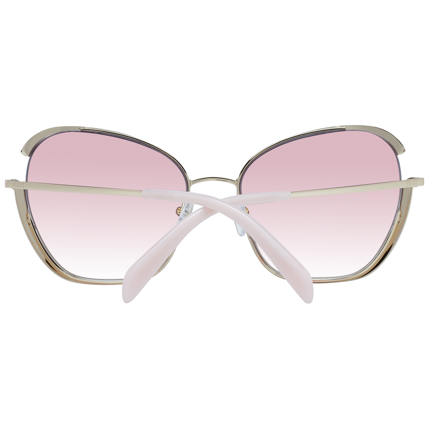 Emilio Pucci gold butterfly sunglasses for women with rose gradient lenses, metal frame, 100% UVA & UVB protection, size 58-19-135.