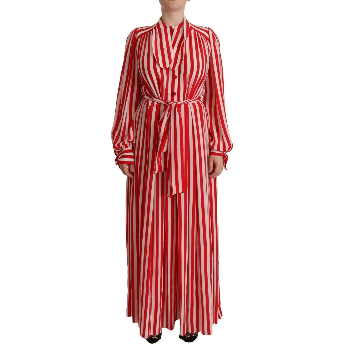 Dolce & Gabbana White Red Silk A-Line Shift Gown Dress