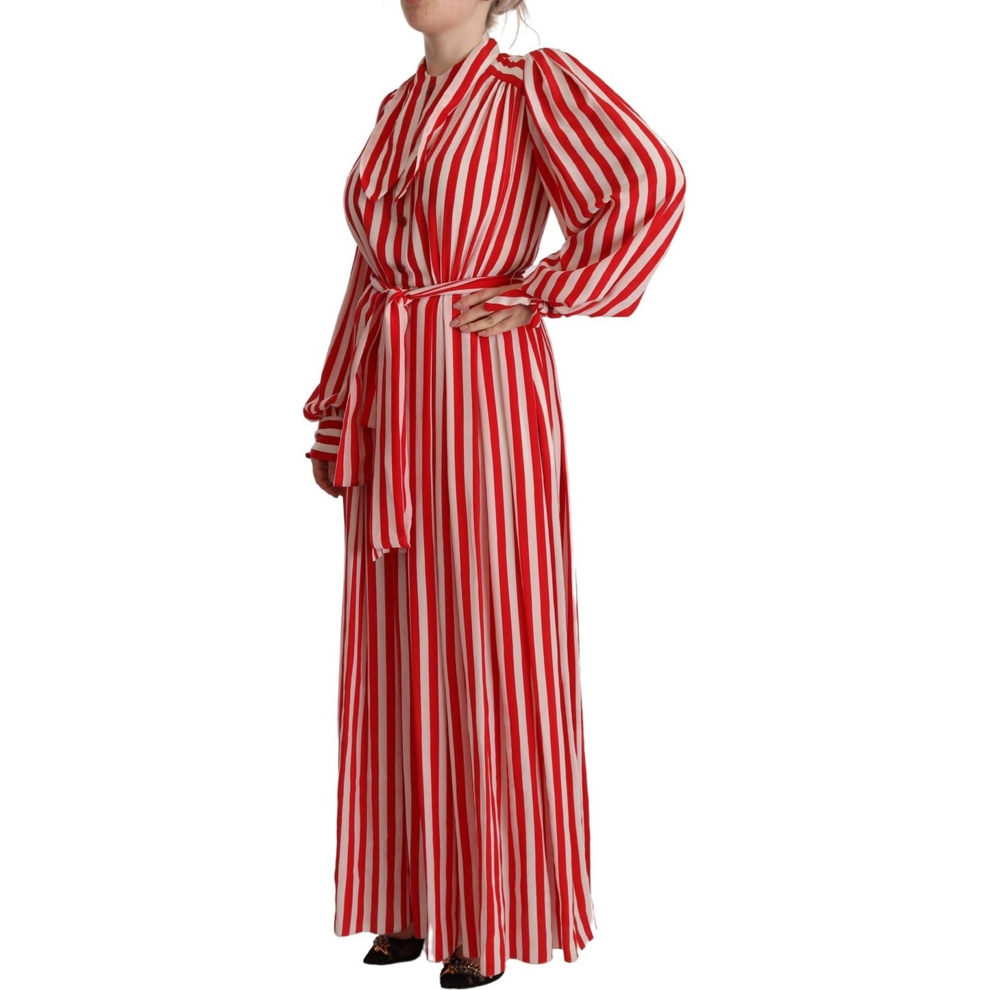 Dolce & Gabbana White Red Silk A-Line Shift Gown Dress