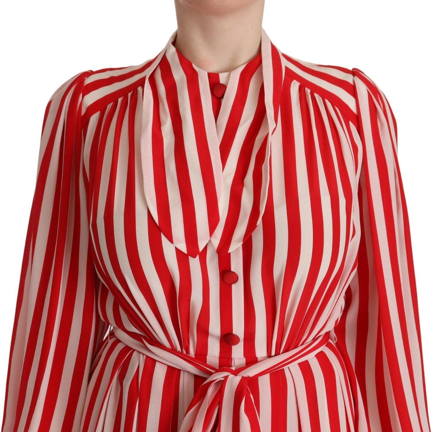 Dolce & Gabbana White Red Silk A-Line Shift Gown Dress
