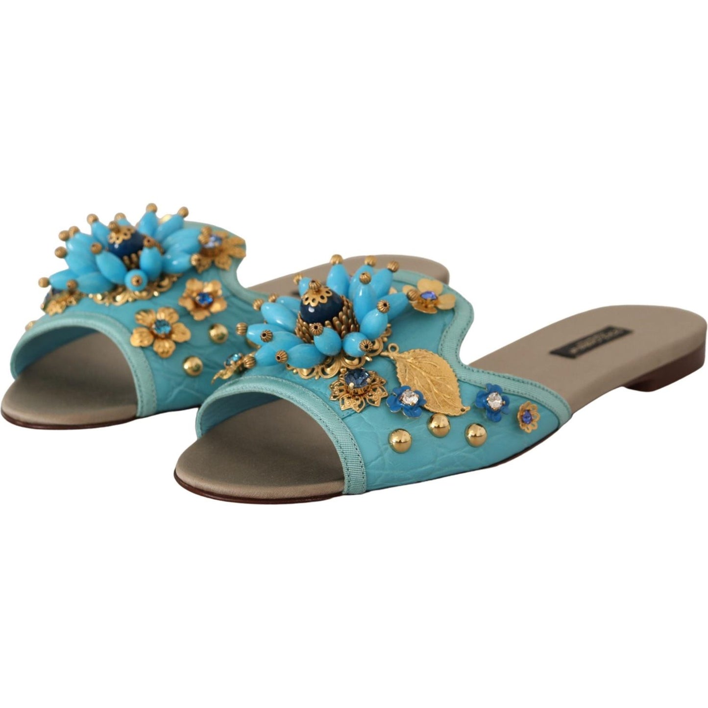 Dolce & Gabbana Exquisite Crystal-Embellished Exotic Leather Sandals Dolce & Gabbana Dim Gray