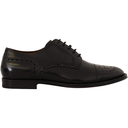Dolce & Gabbana Black Leather Wingtip Mens Formal Derby Shoes