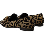 Dolce & Gabbana Gold Leopard Print Crystals Loafers Shoes LA9771- 36.5