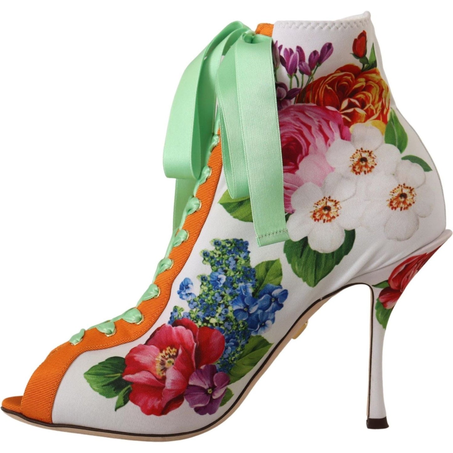 Dolce & Gabbana Floral Open Toe Jersey Heels Dolce & Gabbana Dark Gray