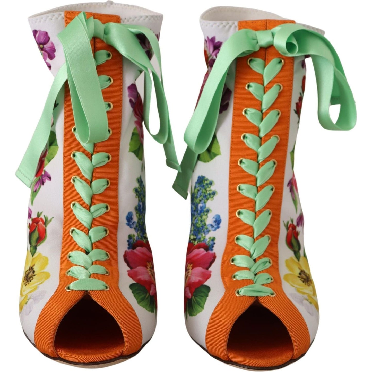Dolce & Gabbana Floral Open Toe Jersey Heels Dolce & Gabbana Dark Sea Green