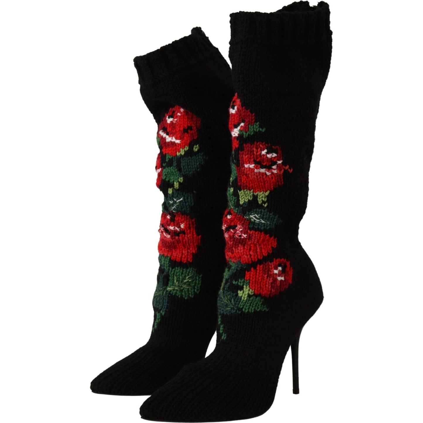 Dolce & Gabbana Elegant Sock Boots with Red Roses Detail Dolce & Gabbana Black