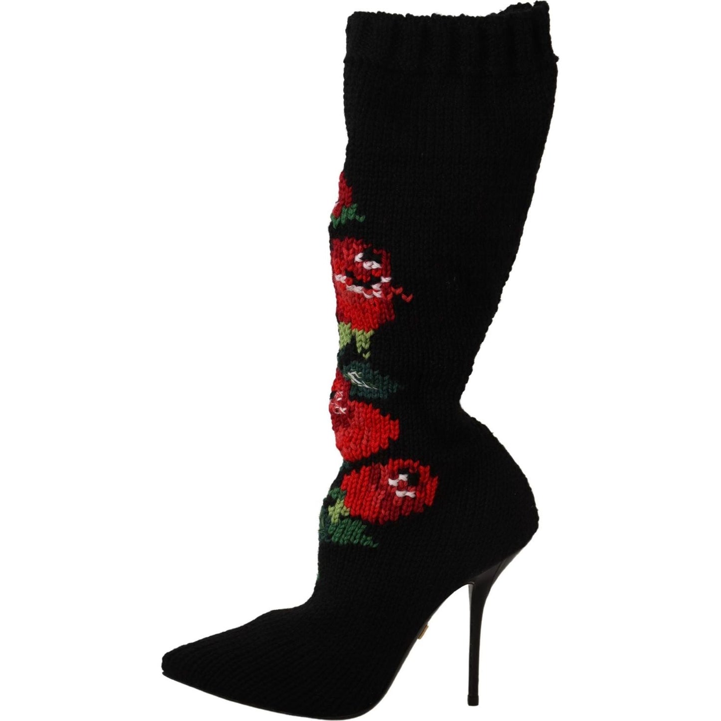 Dolce & Gabbana Elegant Sock Boots with Red Roses Detail Dolce & Gabbana Black