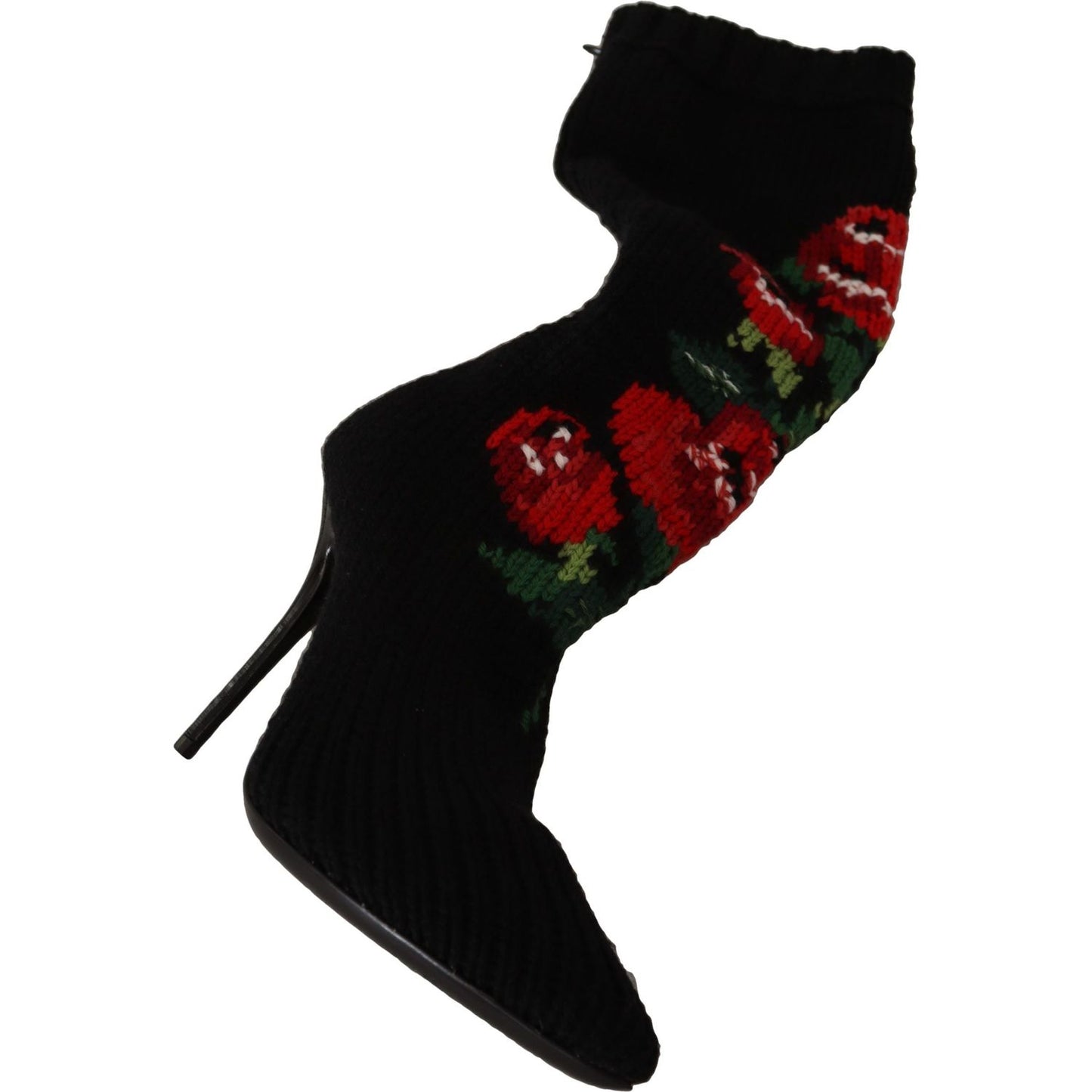 Dolce & Gabbana Elegant Sock Boots with Red Roses Detail Dolce & Gabbana Black