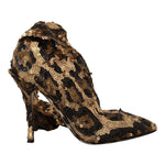 Dolce & Gabbana Gold Leopard Sequins Heels Boots Shoes