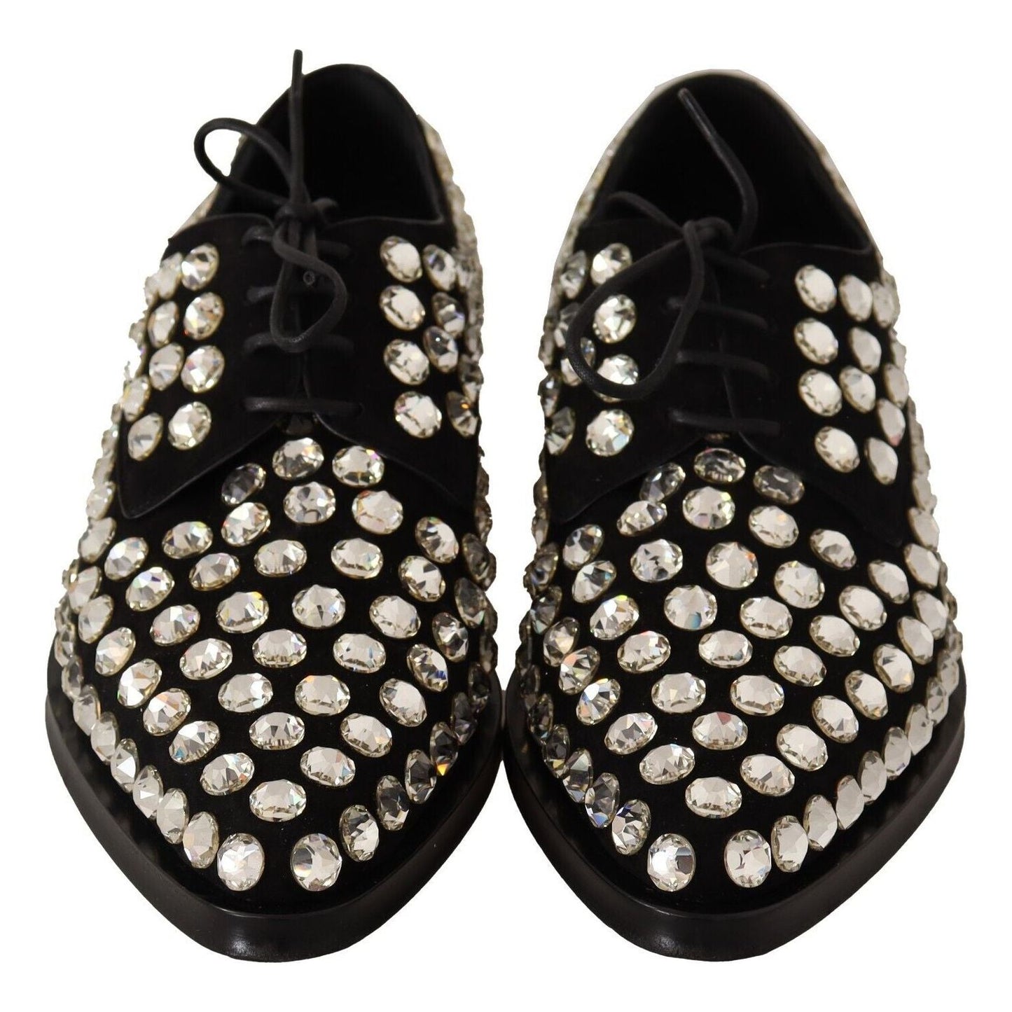 Dolce & Gabbana Elegant Crystal-Embellished Lace-Up Flats Dolce & Gabbana Gray