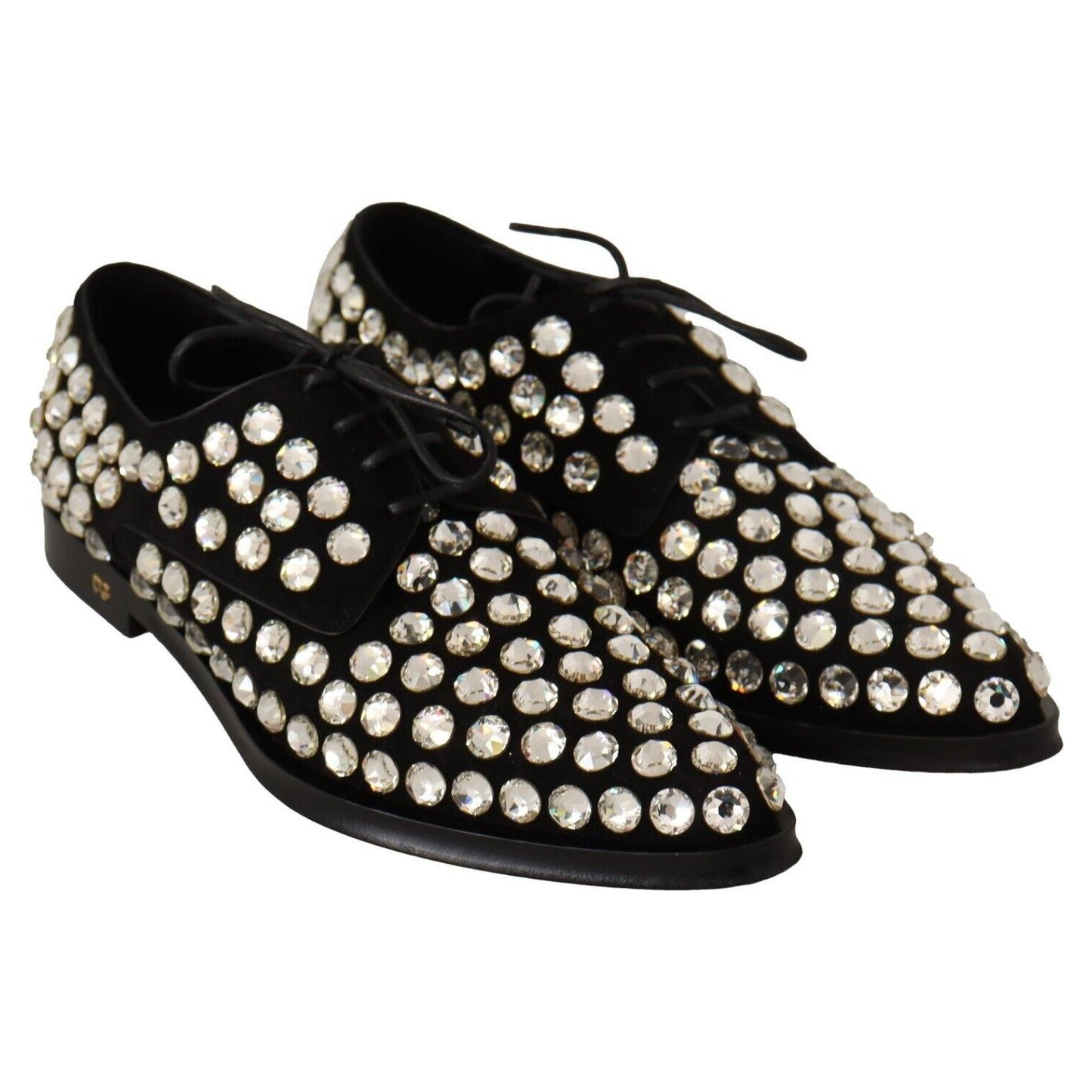 Dolce & Gabbana Elegant Crystal-Embellished Lace-Up Flats Dolce & Gabbana Black