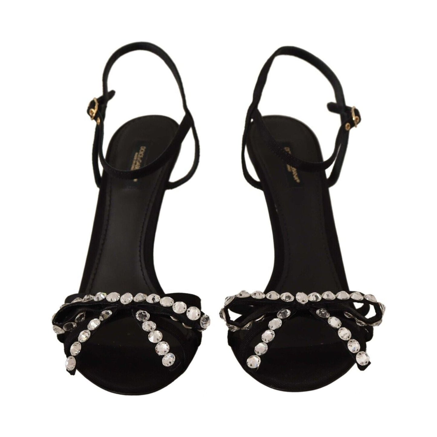 Dolce & Gabbana Elegant Black Viscose Ankle Strap Sandals with Crystals Dolce & Gabbana Black