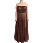 Dolce & Gabbana Metallic Bronze Polyester Maxi Gown Dress