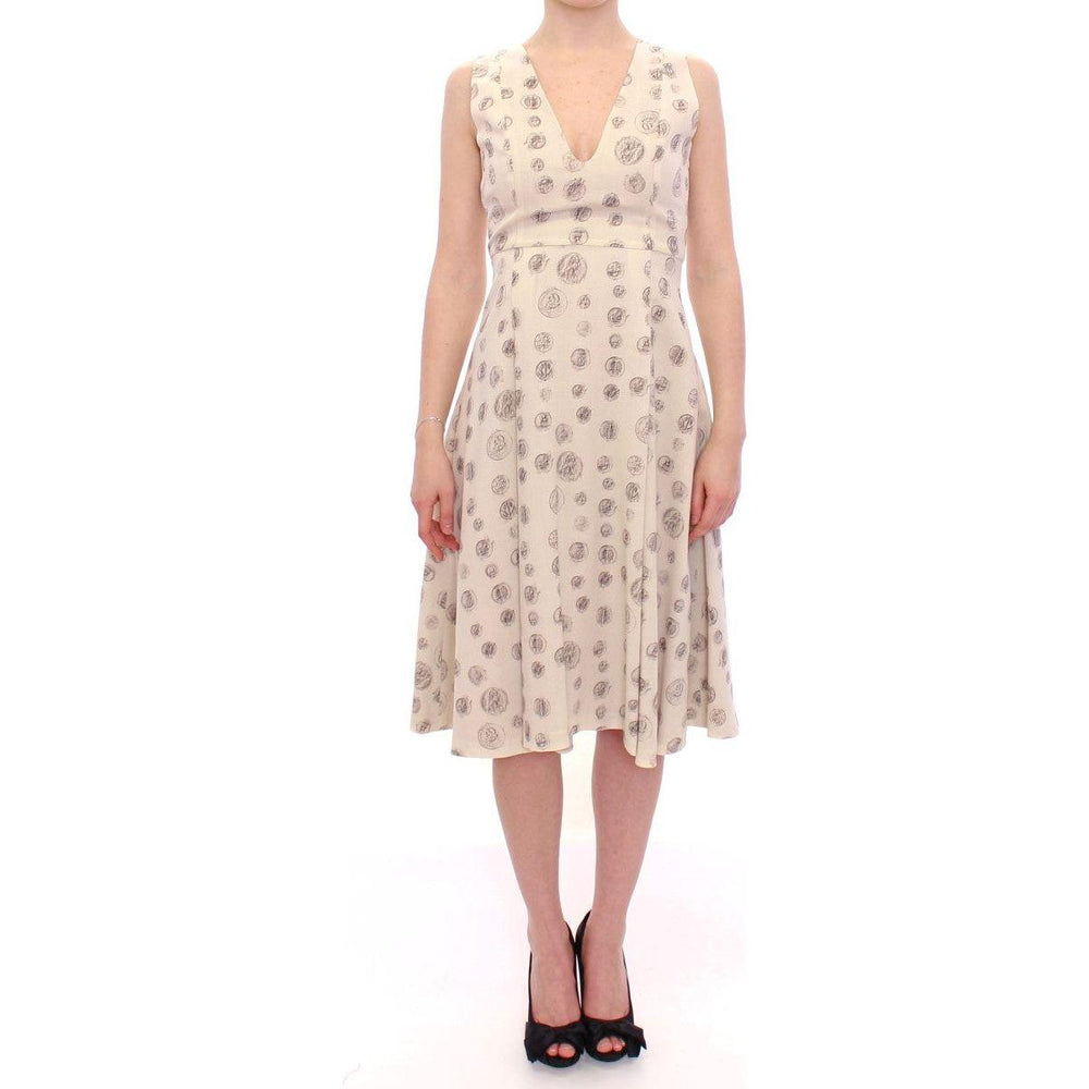 Andrea Incontri White Printed Shift V-neck Sheath Dress