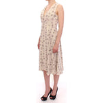 Andrea Incontri White Printed Shift V-neck Sheath Dress