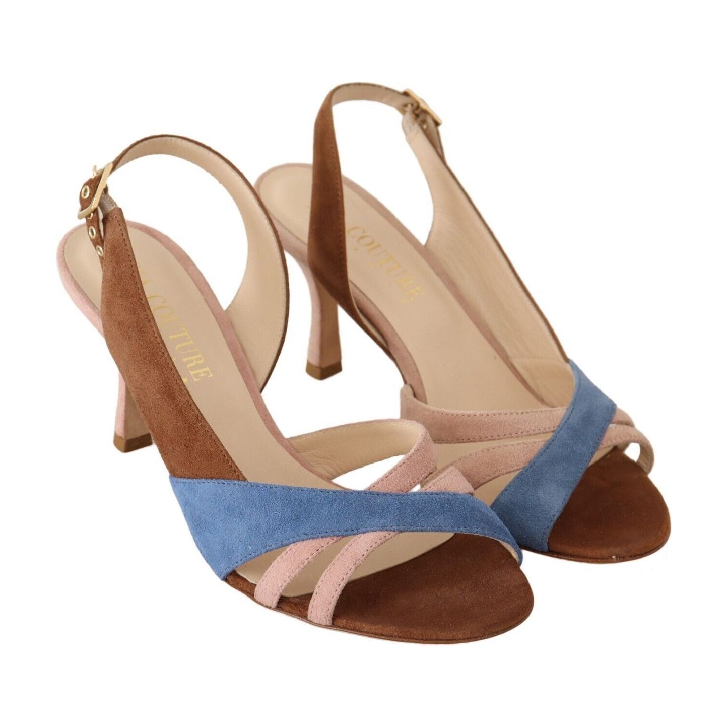 GIA COUTURE Chic Multicolor Suede Slingback Heel Sandals GIA COUTURE Tan