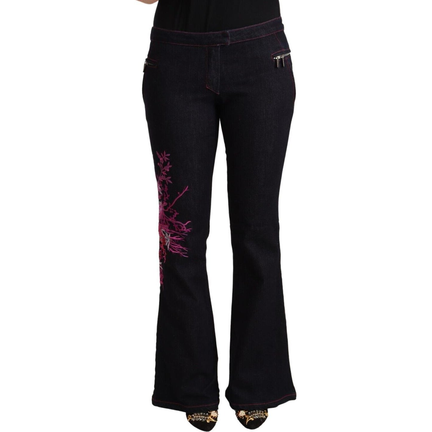 Exte Chic Black Mid Waist Flared Denim Jeans Exte Black