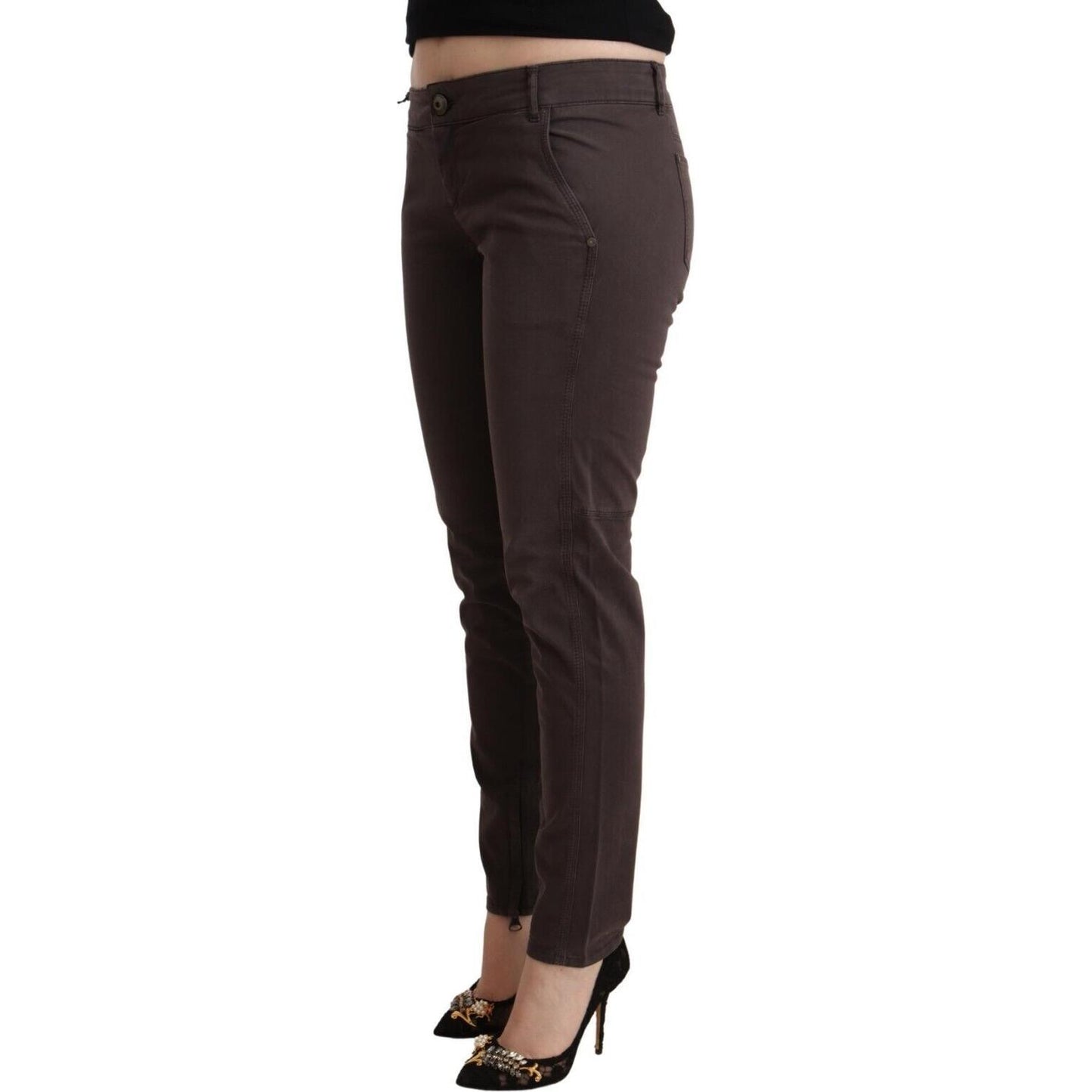 Ermanno Scervino Brown Cotton Low Waist Slim Fit Pants