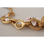 Dolce & Gabbana Gold White Lily Floral Chain Statement Necklace SMY100991