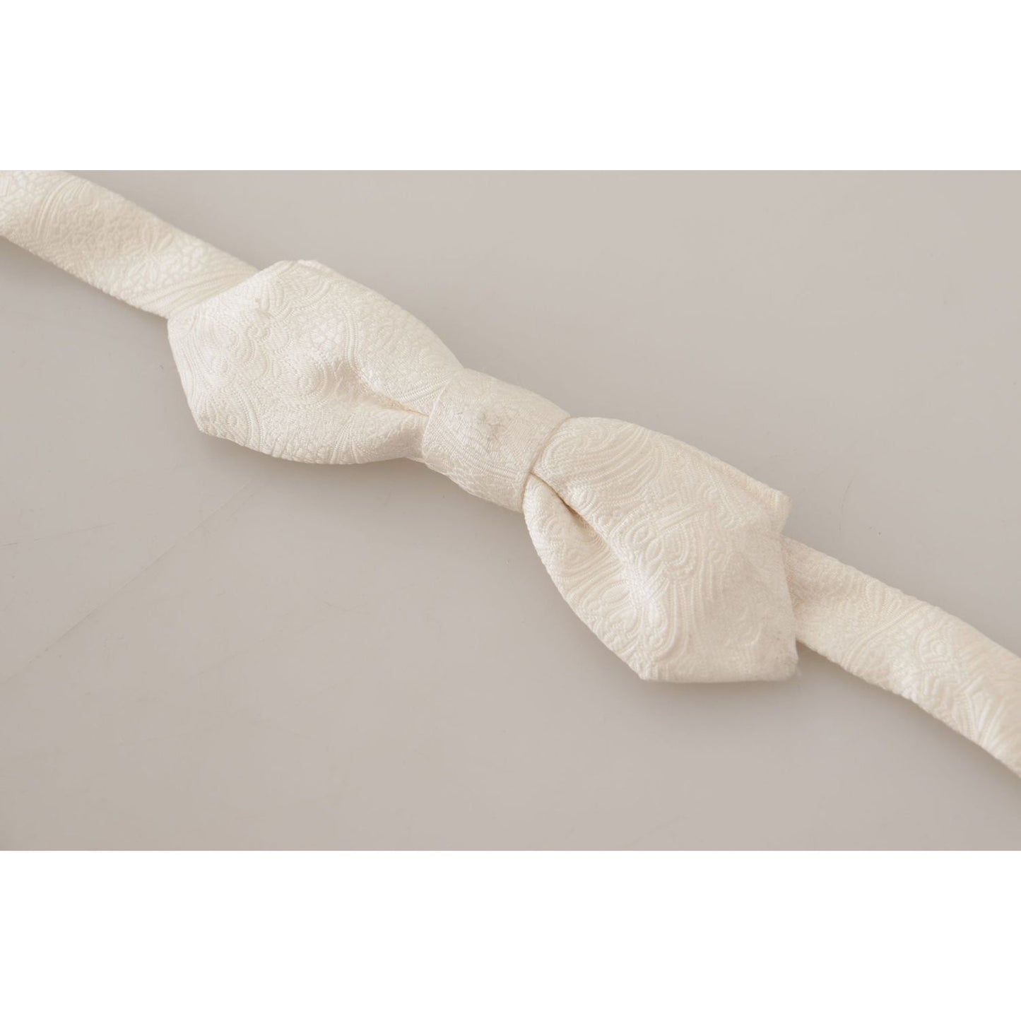 Dolce & Gabbana White 100% Silk Slim Adjustable Neck Papillon Tie