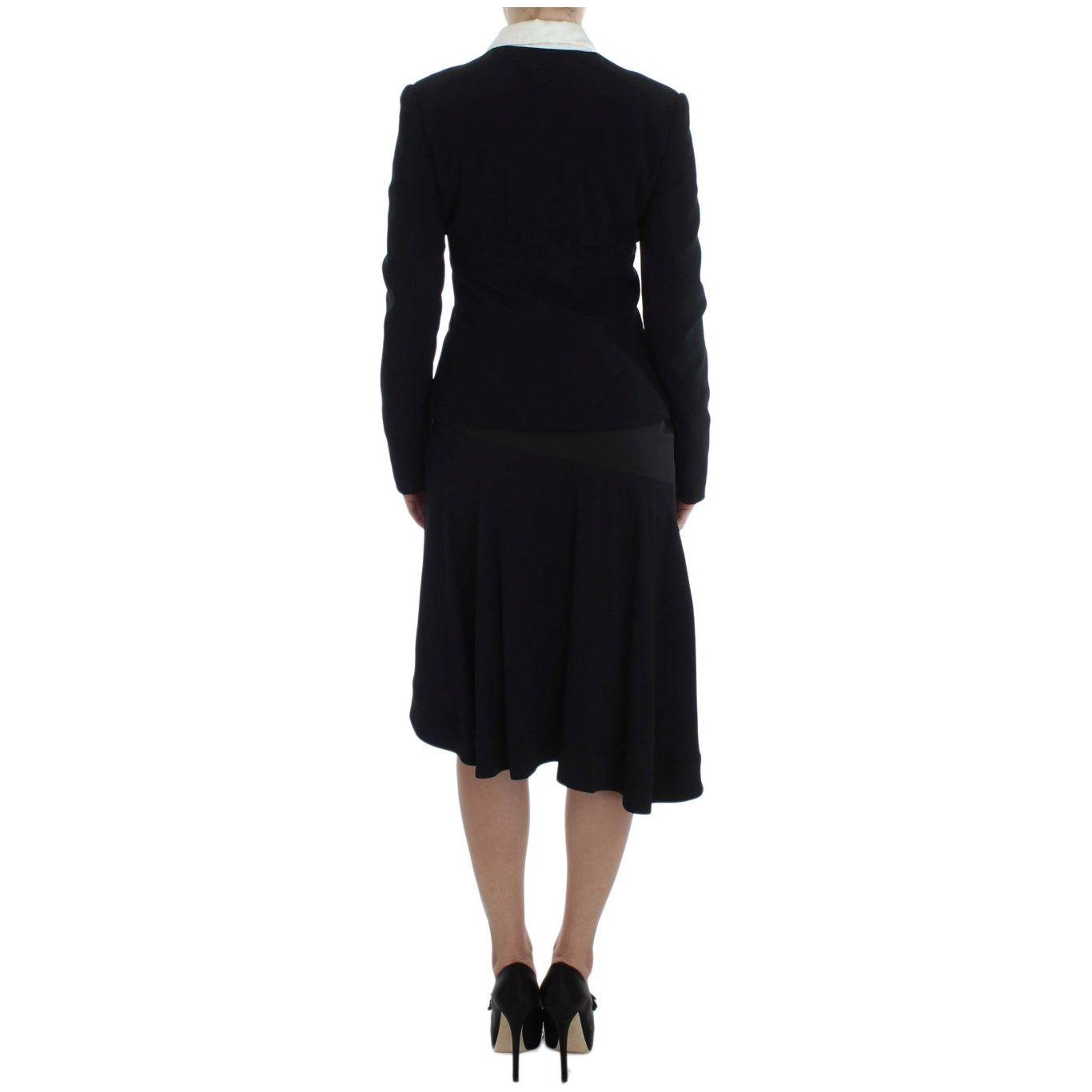 Exte Elegant Two-Piece Skirt Suit in Black & Blue Skirt Suit Exte Black