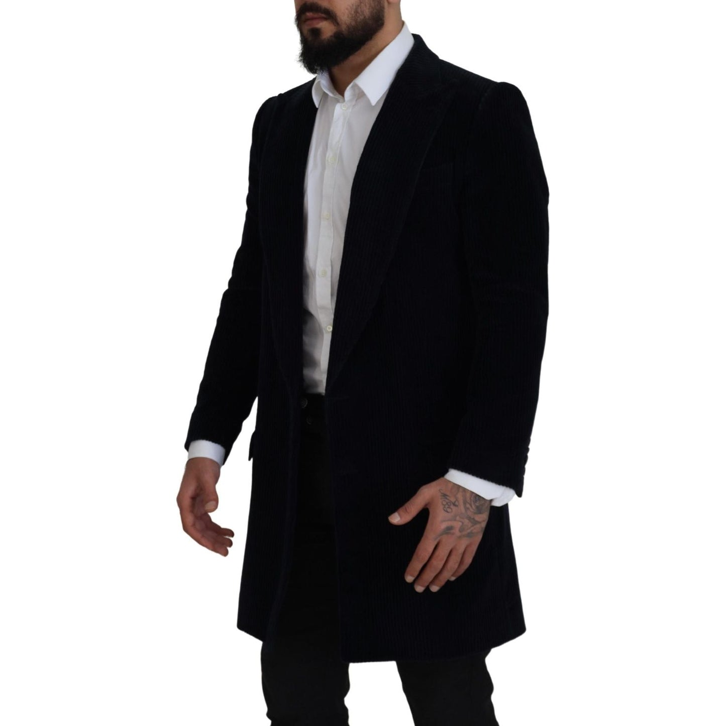 Dolce & Gabbana Black Cotton Cardigan Long Coat Men Jacket